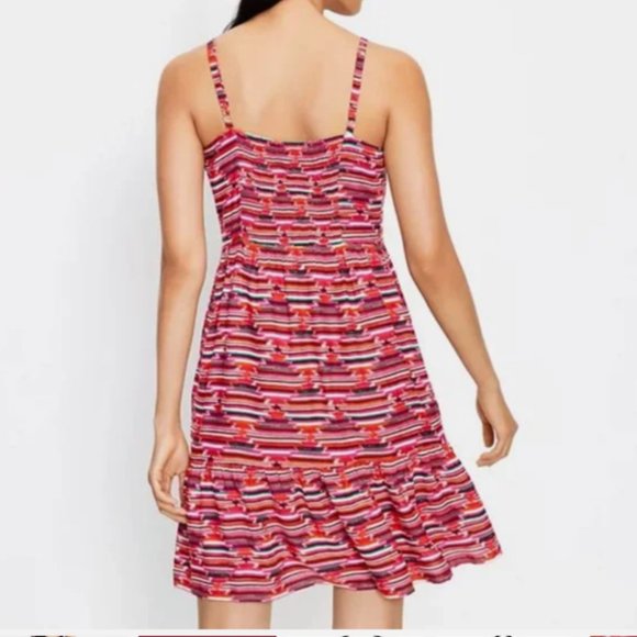 LOFT‎ Sundress Spaghetti Straps  Ruffled Mini Dress Sz 6 Red Orange Green White - Picture 4 of 16